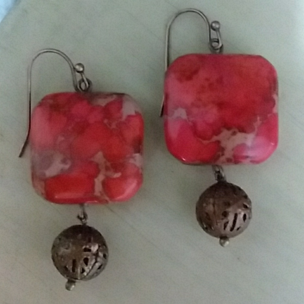 Jasper REDS. Gorgeous gemstone square dangle earri